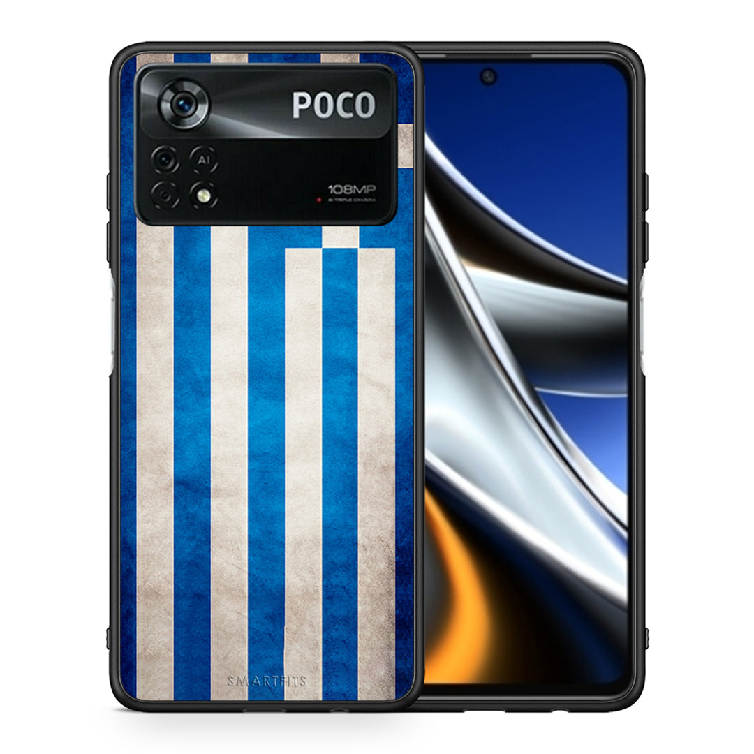 Θήκη Xiaomi Poco X4 Pro 5G Greek Flag από τη Smartfits με σχέδιο στο πίσω μέρος και μαύρο περίβλημα | Xiaomi Poco X4 Pro 5G Greek Flag case with colorful back and black bezels