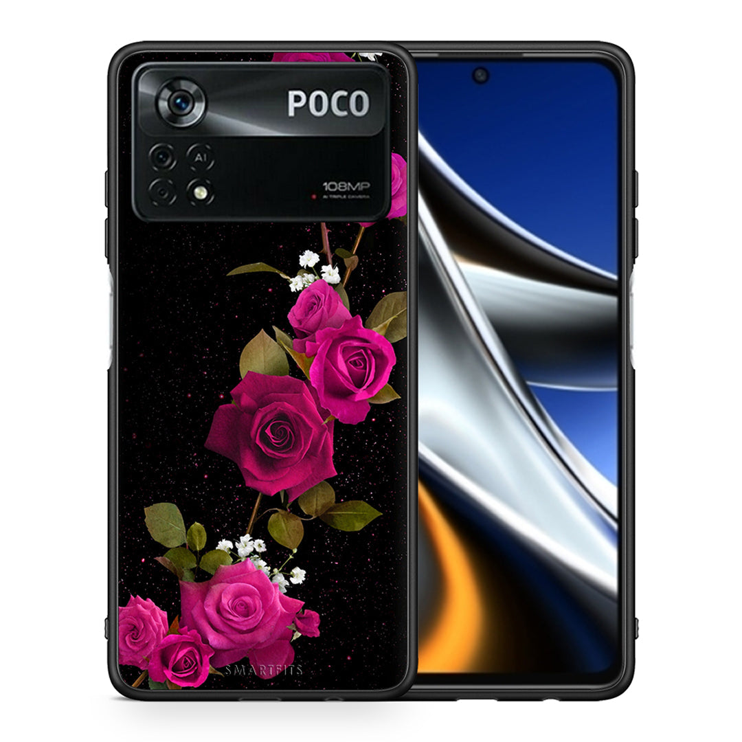 Θήκη Xiaomi Poco X4 Pro 5G Red Roses Flower από τη Smartfits με σχέδιο στο πίσω μέρος και μαύρο περίβλημα | Xiaomi Poco X4 Pro 5G Red Roses Flower case with colorful back and black bezels