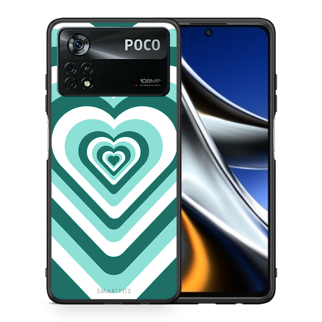 Θήκη Xiaomi Poco X4 Pro 5G Green Hearts από τη Smartfits με σχέδιο στο πίσω μέρος και μαύρο περίβλημα | Xiaomi Poco X4 Pro 5G Green Hearts case with colorful back and black bezels