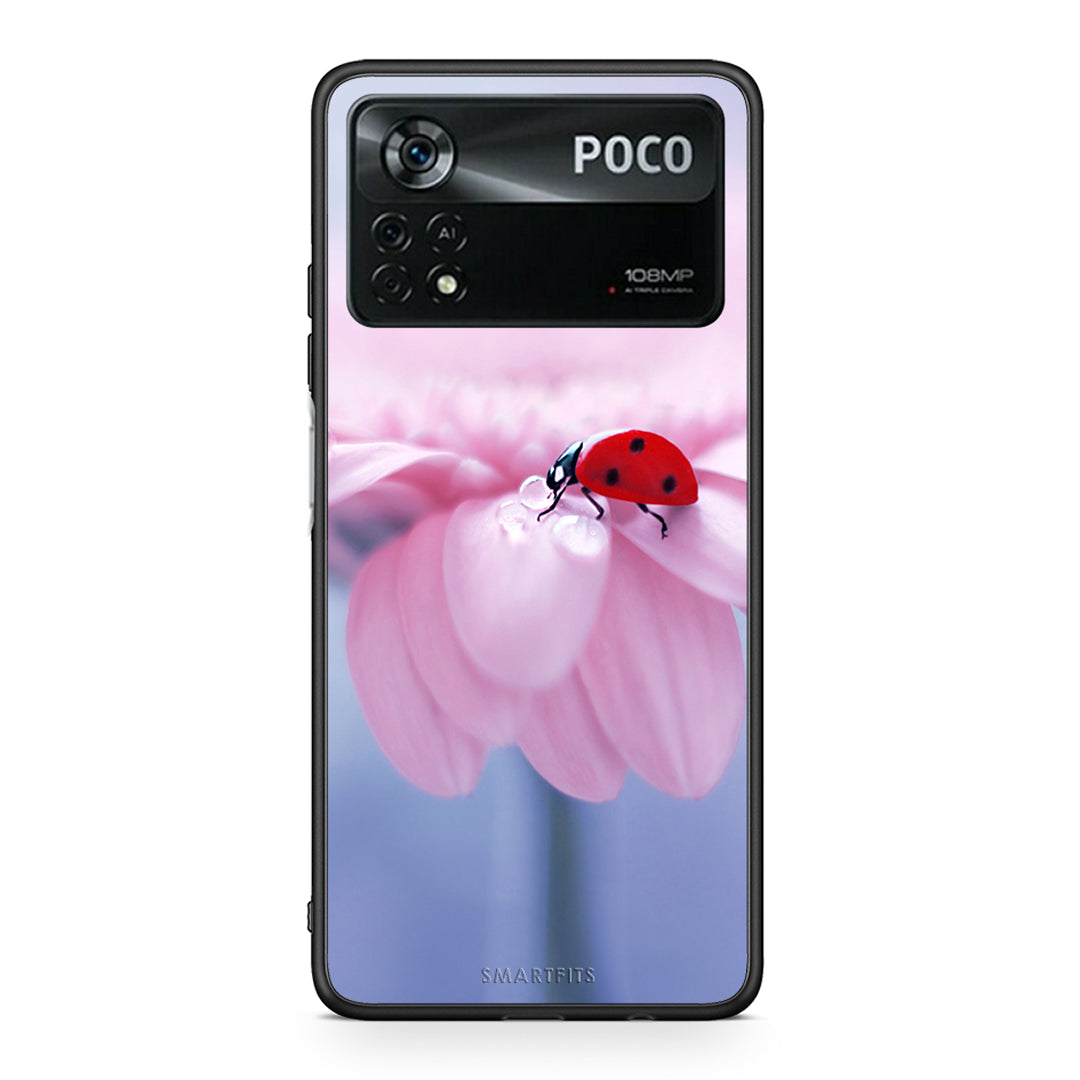 Xiaomi Poco X4 Pro 5G Ladybug Flower θήκη από τη Smartfits με σχέδιο στο πίσω μέρος και μαύρο περίβλημα | Smartphone case with colorful back and black bezels by Smartfits