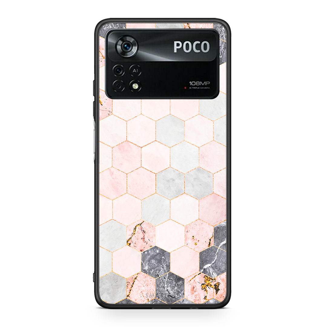 4 - Xiaomi Poco X4 Pro 5G Hexagon Pink Marble case, cover, bumper