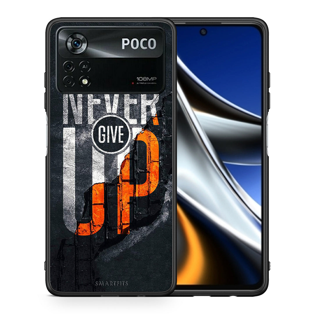 Θήκη Αγίου Βαλεντίνου Xiaomi Poco X4 Pro 5G Never Give Up από τη Smartfits με σχέδιο στο πίσω μέρος και μαύρο περίβλημα | Xiaomi Poco X4 Pro 5G Never Give Up case with colorful back and black bezels