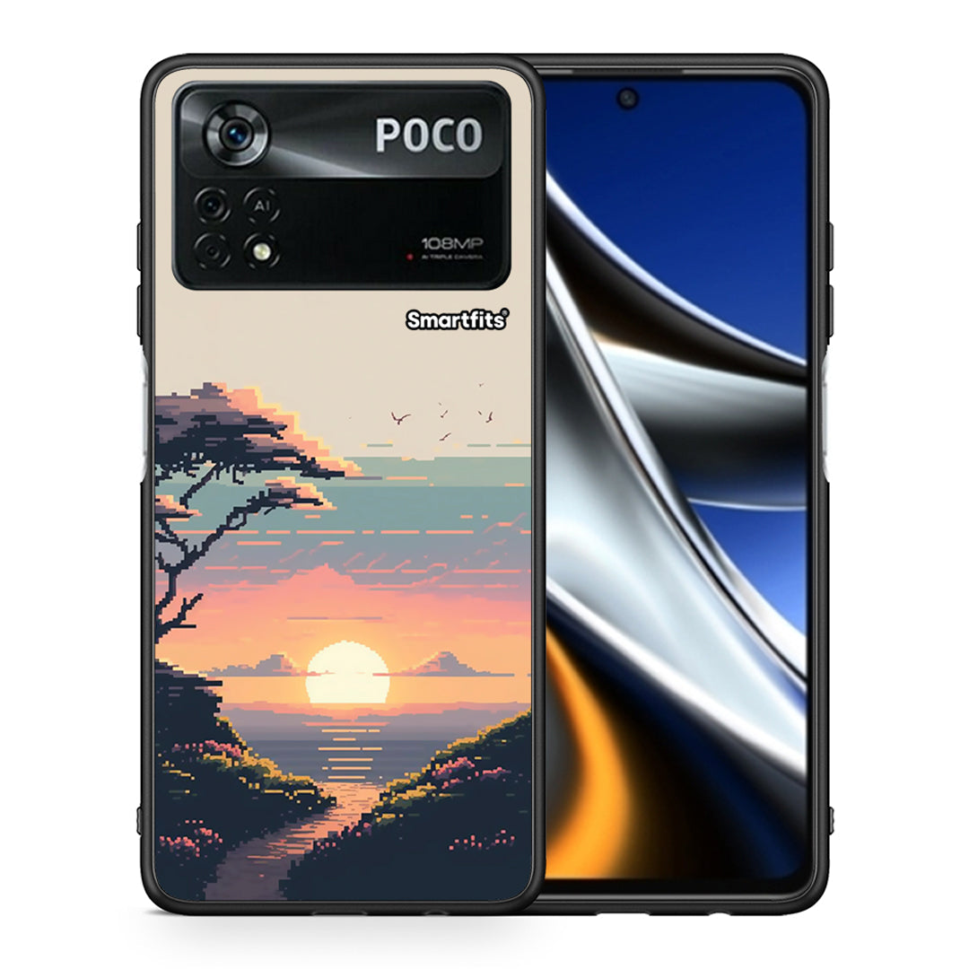 Θήκη Xiaomi Poco X4 Pro 5G Pixel Sunset από τη Smartfits με σχέδιο στο πίσω μέρος και μαύρο περίβλημα | Xiaomi Poco X4 Pro 5G Pixel Sunset case with colorful back and black bezels