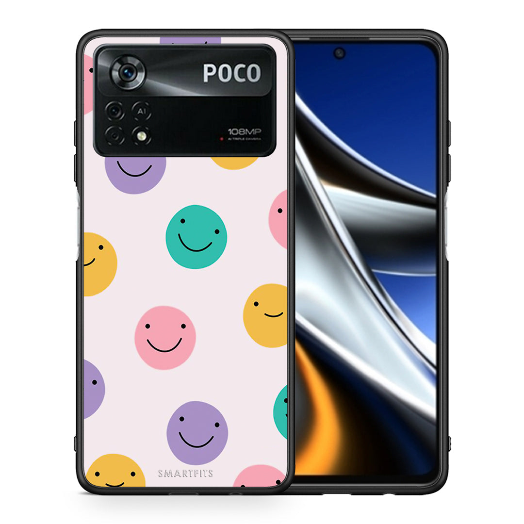 Θήκη Xiaomi Poco X4 Pro 5G Smiley Faces από τη Smartfits με σχέδιο στο πίσω μέρος και μαύρο περίβλημα | Xiaomi Poco X4 Pro 5G Smiley Faces case with colorful back and black bezels