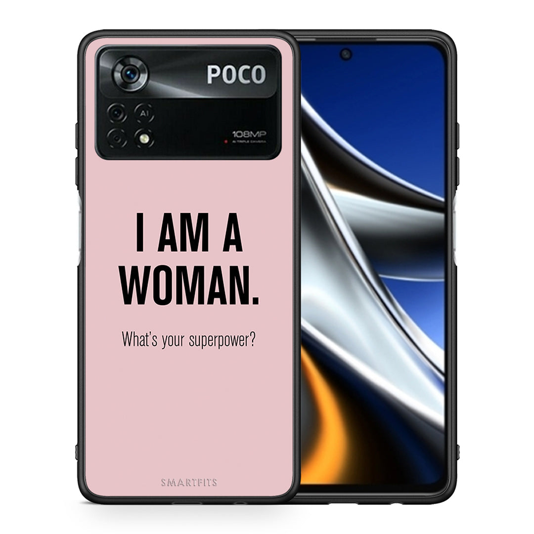 Θήκη Xiaomi Poco X4 Pro 5G Superpower Woman από τη Smartfits με σχέδιο στο πίσω μέρος και μαύρο περίβλημα | Xiaomi Poco X4 Pro 5G Superpower Woman case with colorful back and black bezels