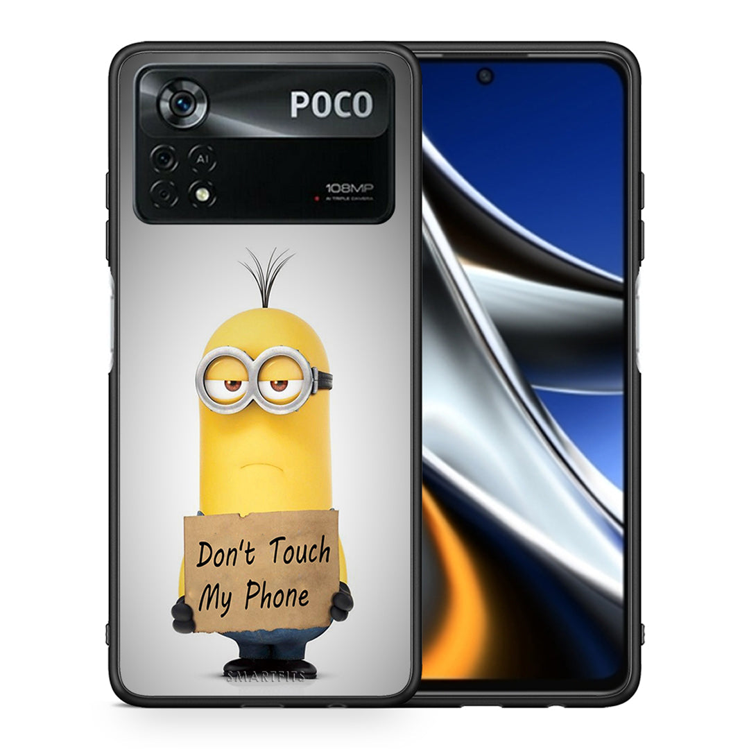 Θήκη Xiaomi Poco X4 Pro 5G Minion Text από τη Smartfits με σχέδιο στο πίσω μέρος και μαύρο περίβλημα | Xiaomi Poco X4 Pro 5G Minion Text case with colorful back and black bezels