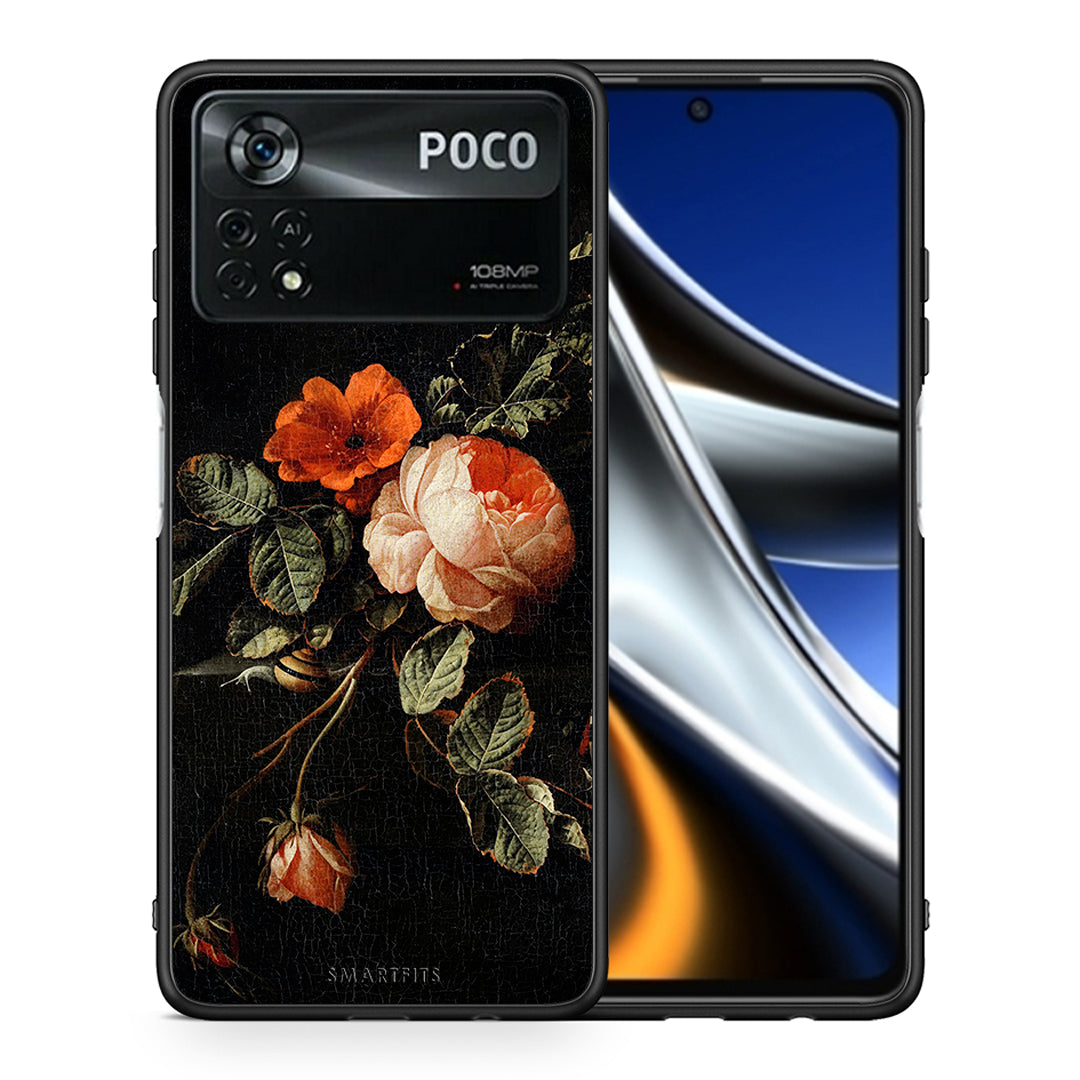 Θήκη Xiaomi Poco X4 Pro 5G Vintage Roses από τη Smartfits με σχέδιο στο πίσω μέρος και μαύρο περίβλημα | Xiaomi Poco X4 Pro 5G Vintage Roses case with colorful back and black bezels