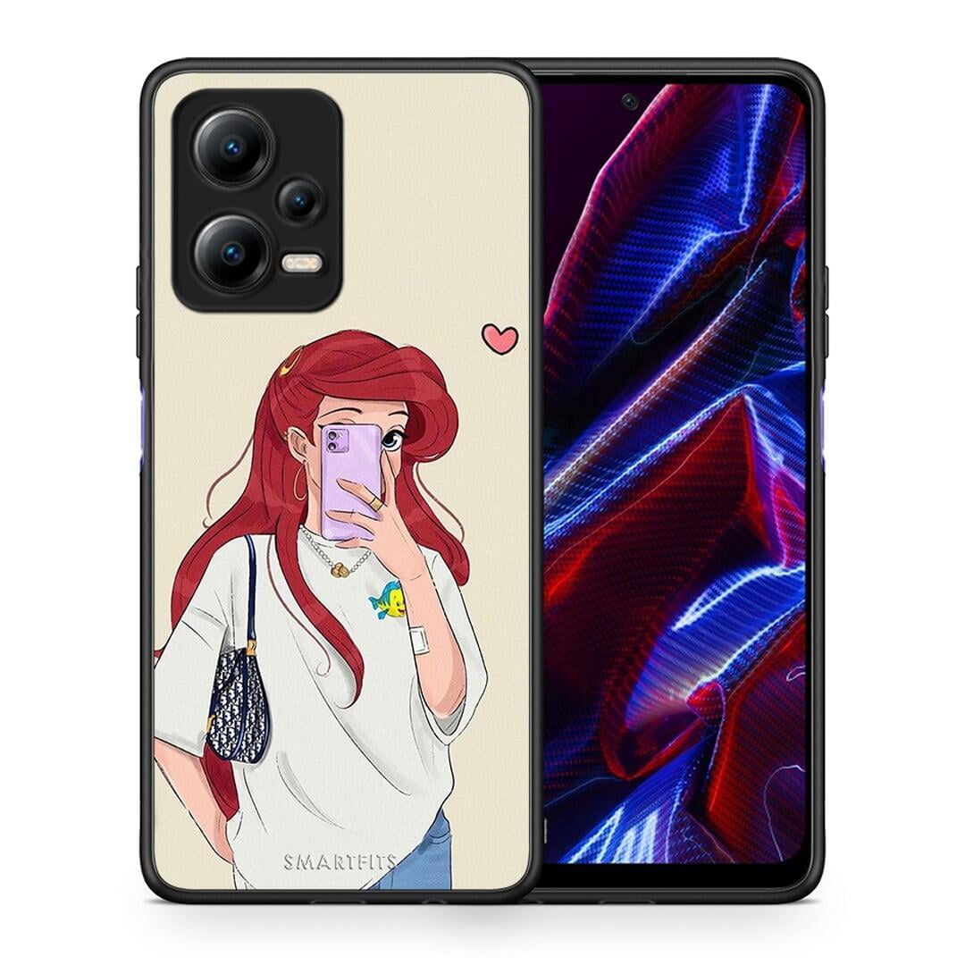 Θήκη Xiaomi Poco X5 5G Dual Walking Mermaid από τη Smartfits με σχέδιο στο πίσω μέρος και μαύρο περίβλημα | Xiaomi Poco X5 5G Dual Walking Mermaid Case with Colorful Back and Black Bezels