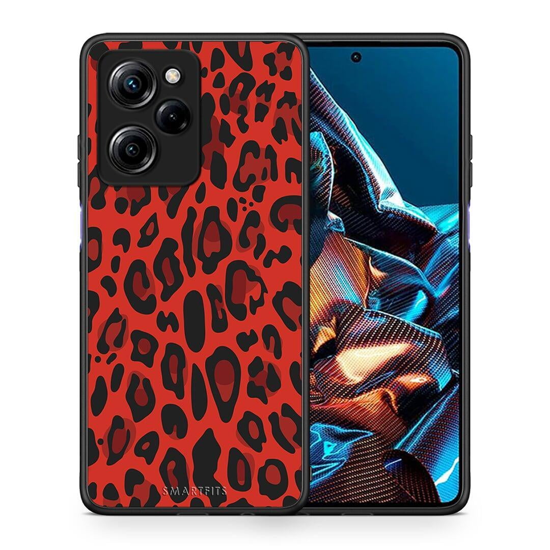 Θήκη Xiaomi Poco X5 Pro 5G Dual Animal Red Leopard από τη Smartfits με σχέδιο στο πίσω μέρος και μαύρο περίβλημα | Xiaomi Poco X5 Pro 5G Dual Animal Red Leopard Case with Colorful Back and Black Bezels