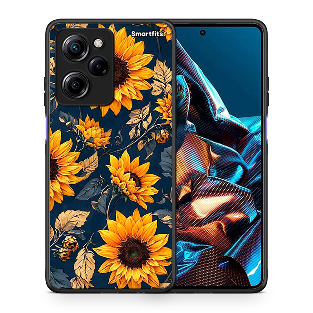 Θήκη Xiaomi Poco X5 Pro 5G Dual Autumn Sunflowers από τη Smartfits με σχέδιο στο πίσω μέρος και μαύρο περίβλημα | Xiaomi Poco X5 Pro 5G Dual Autumn Sunflowers Case with Colorful Back and Black Bezels