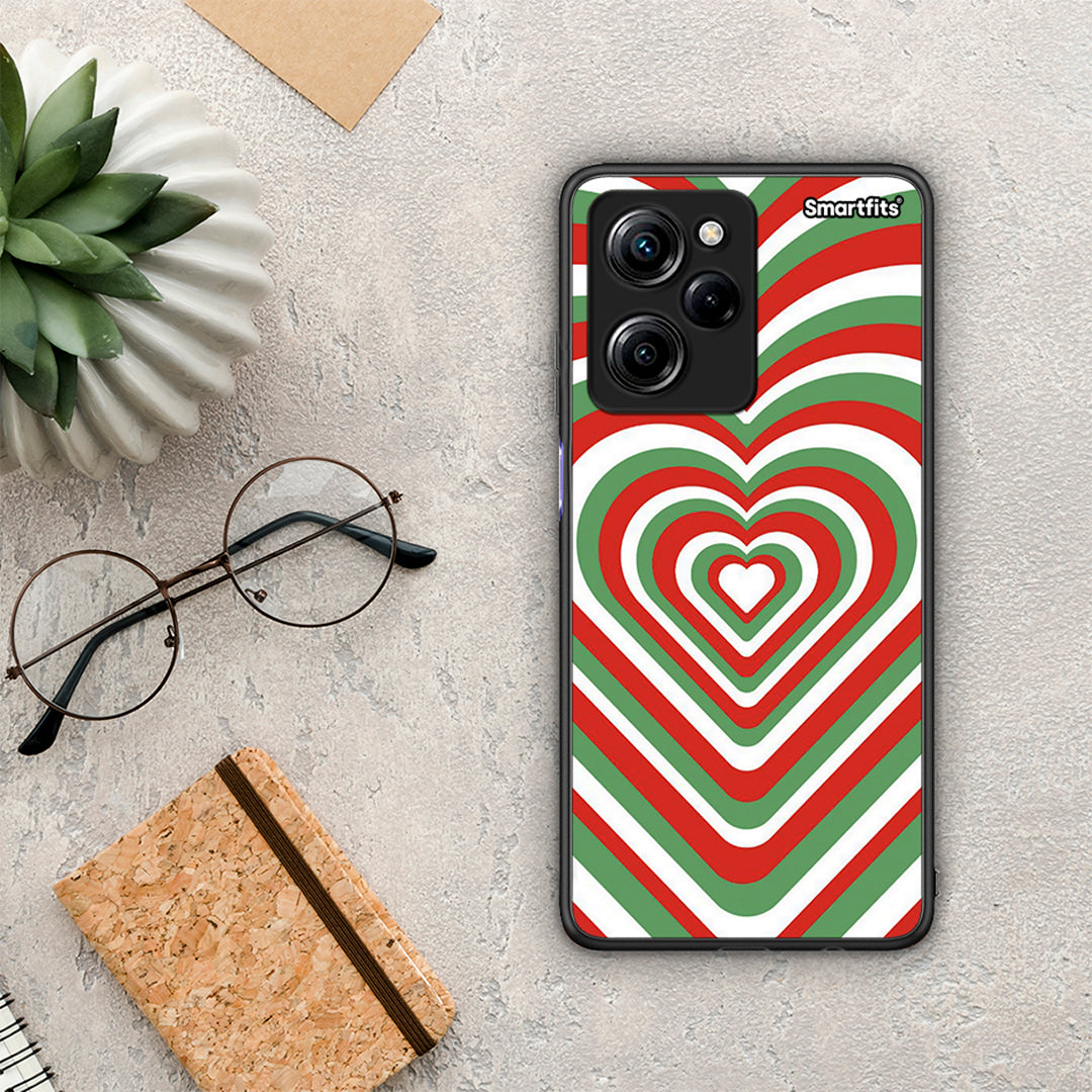 Θήκη Xiaomi Poco X5 Pro 5G Dual Christmas Hearts από τη Smartfits με σχέδιο στο πίσω μέρος και μαύρο περίβλημα | Xiaomi Poco X5 Pro 5G Dual Christmas Hearts Case with Colorful Back and Black Bezels