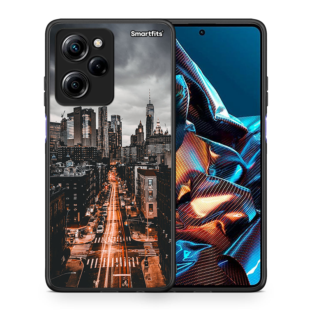 Θήκη Xiaomi Poco X5 Pro 5G Dual City Lights από τη Smartfits με σχέδιο στο πίσω μέρος και μαύρο περίβλημα | Xiaomi Poco X5 Pro 5G Dual City Lights Case with Colorful Back and Black Bezels