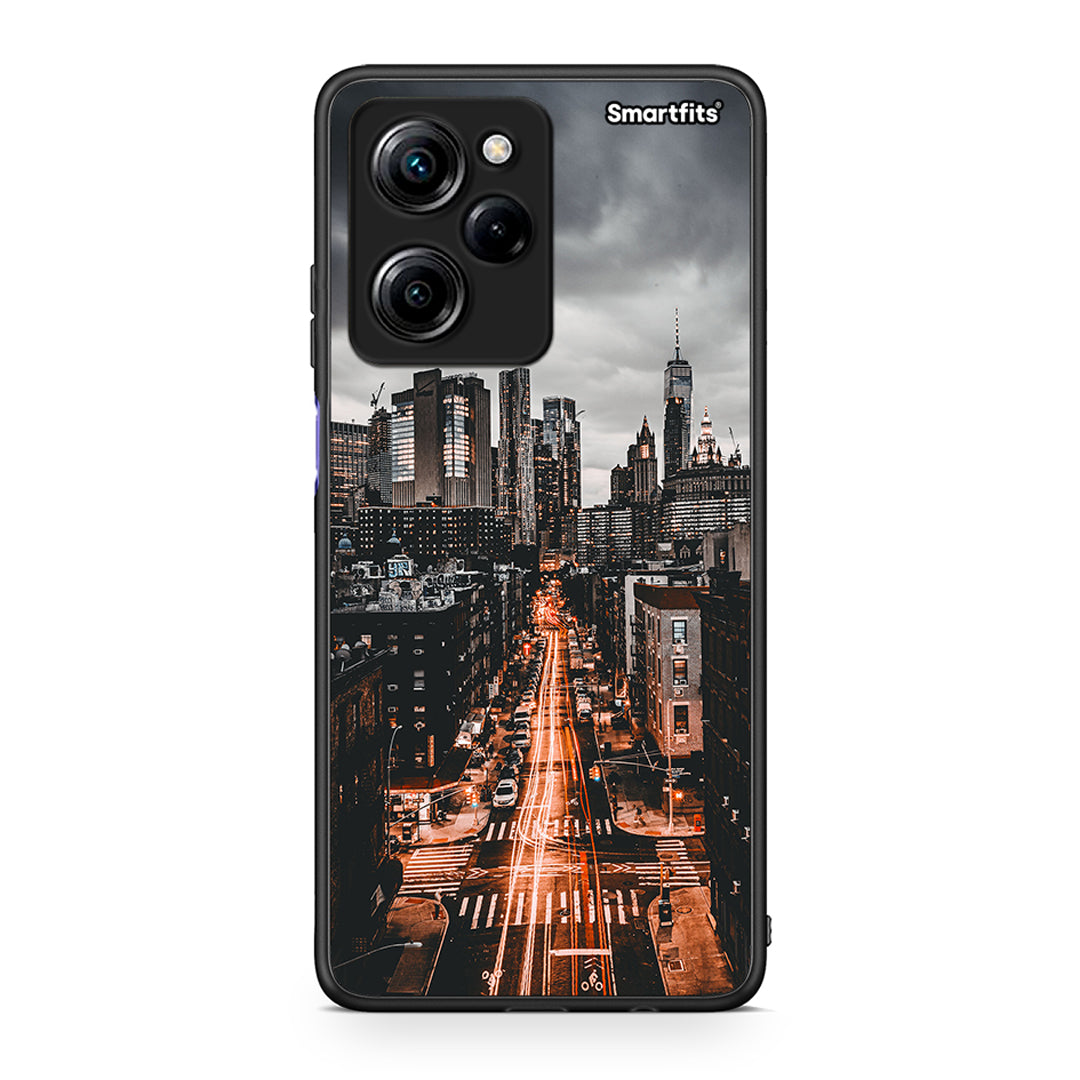 Θήκη Xiaomi Poco X5 Pro 5G Dual City Lights από τη Smartfits με σχέδιο στο πίσω μέρος και μαύρο περίβλημα | Xiaomi Poco X5 Pro 5G Dual City Lights Case with Colorful Back and Black Bezels