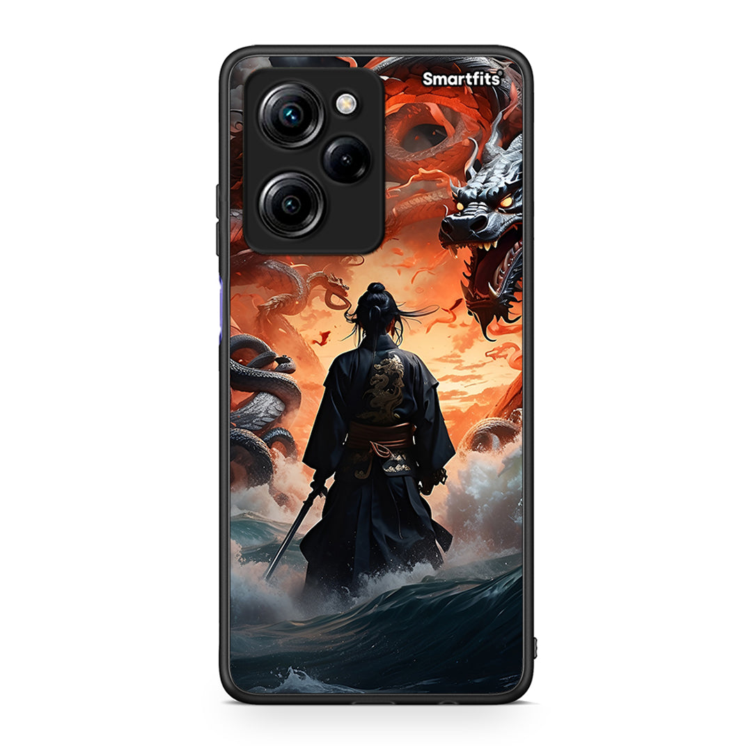 Θήκη Xiaomi Poco X5 Pro 5G Dual Dragons Fight από τη Smartfits με σχέδιο στο πίσω μέρος και μαύρο περίβλημα | Xiaomi Poco X5 Pro 5G Dual Dragons Fight Case with Colorful Back and Black Bezels