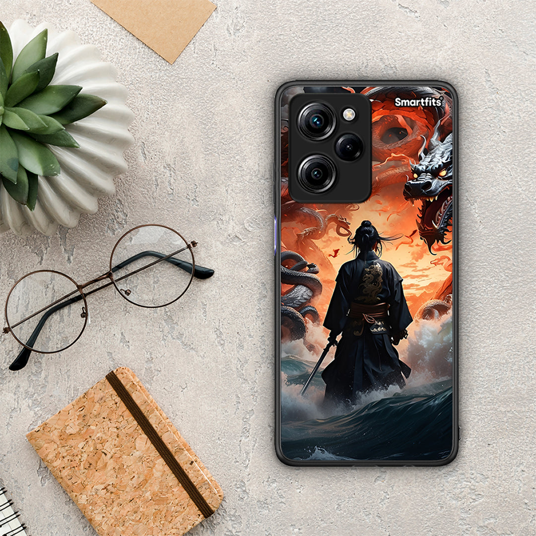 Θήκη Xiaomi Poco X5 Pro 5G Dual Dragons Fight από τη Smartfits με σχέδιο στο πίσω μέρος και μαύρο περίβλημα | Xiaomi Poco X5 Pro 5G Dual Dragons Fight Case with Colorful Back and Black Bezels