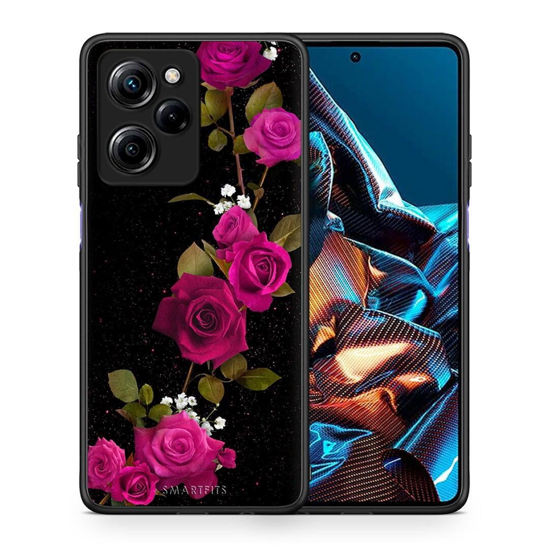 Θήκη Xiaomi Poco X5 Pro 5G Dual Flower Red Roses από τη Smartfits με σχέδιο στο πίσω μέρος και μαύρο περίβλημα | Xiaomi Poco X5 Pro 5G Dual Flower Red Roses Case with Colorful Back and Black Bezels