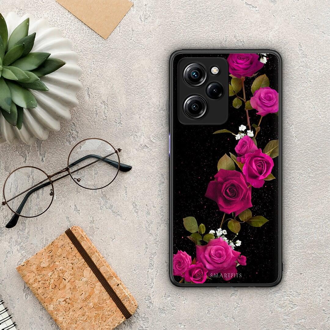 Θήκη Xiaomi Poco X5 Pro 5G Dual Flower Red Roses από τη Smartfits με σχέδιο στο πίσω μέρος και μαύρο περίβλημα | Xiaomi Poco X5 Pro 5G Dual Flower Red Roses Case with Colorful Back and Black Bezels