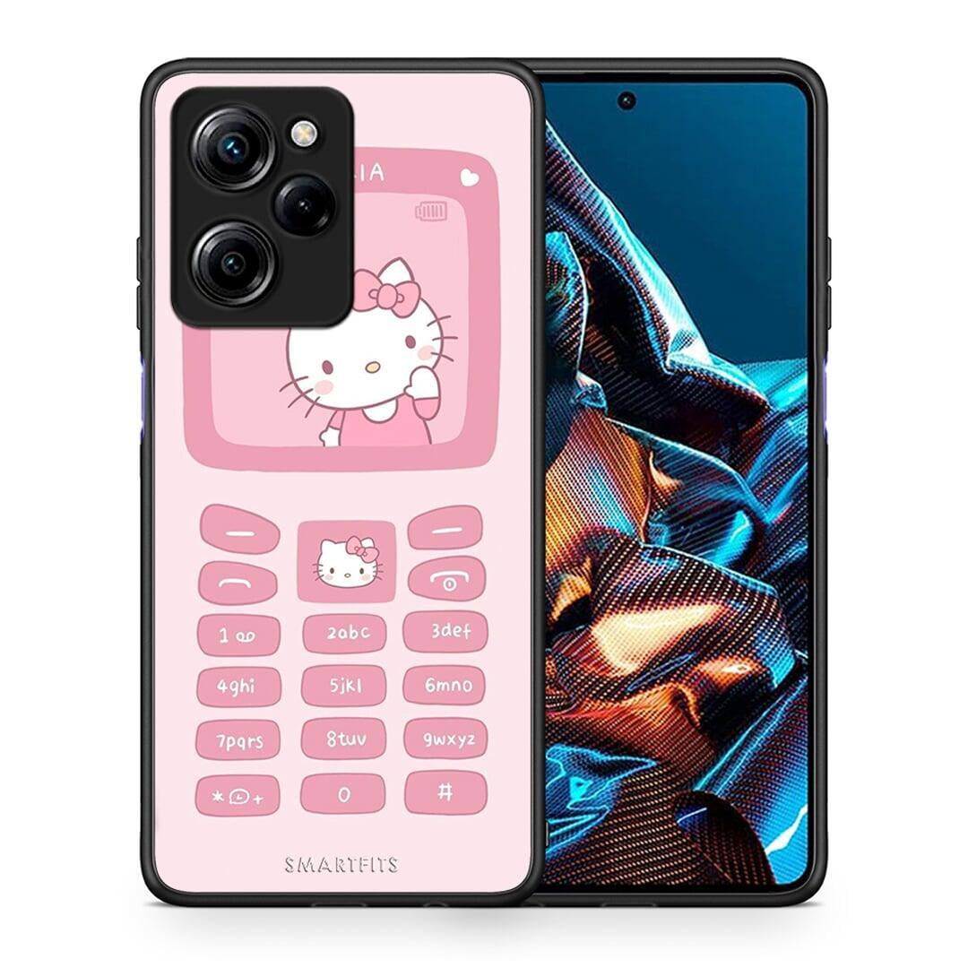 Θήκη Xiaomi Poco X5 Pro 5G Dual Hello Kitten από τη Smartfits με σχέδιο στο πίσω μέρος και μαύρο περίβλημα | Xiaomi Poco X5 Pro 5G Dual Hello Kitten Case with Colorful Back and Black Bezels