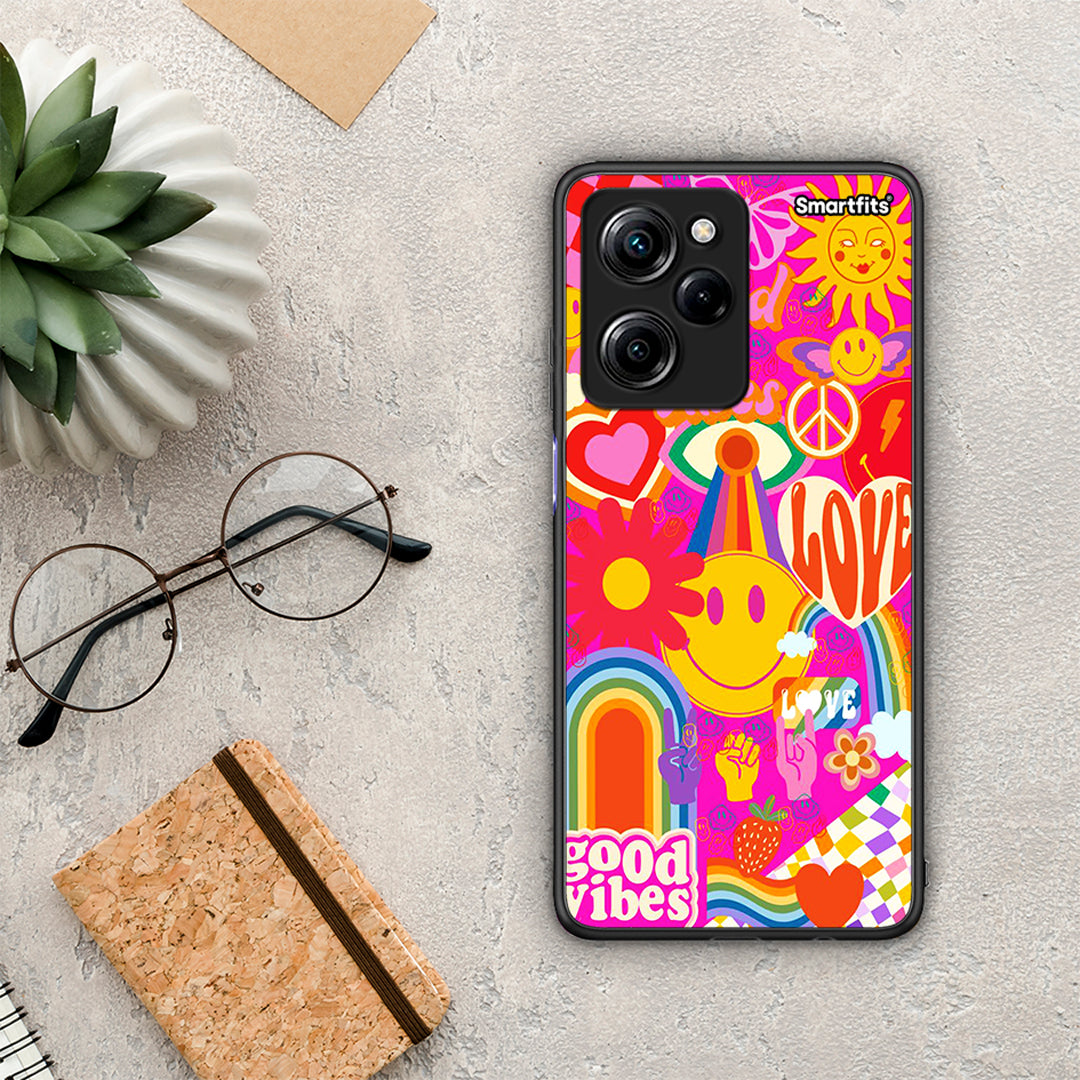 Θήκη Xiaomi Poco X5 Pro 5G Dual Hippie Love από τη Smartfits με σχέδιο στο πίσω μέρος και μαύρο περίβλημα | Xiaomi Poco X5 Pro 5G Dual Hippie Love Case with Colorful Back and Black Bezels