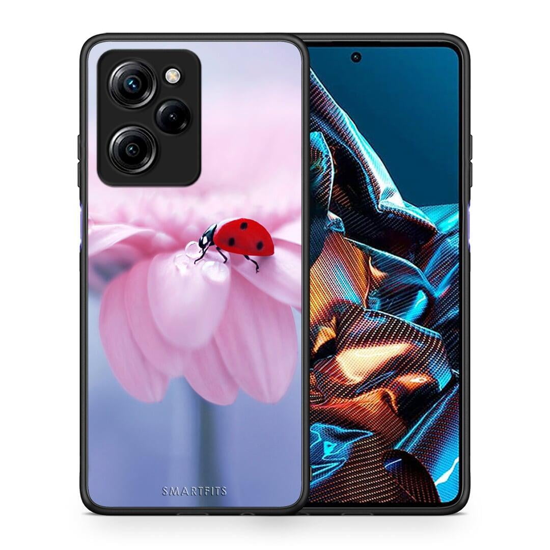 Θήκη Xiaomi Poco X5 Pro 5G Dual Ladybug Flower από τη Smartfits με σχέδιο στο πίσω μέρος και μαύρο περίβλημα | Xiaomi Poco X5 Pro 5G Dual Ladybug Flower Case with Colorful Back and Black Bezels