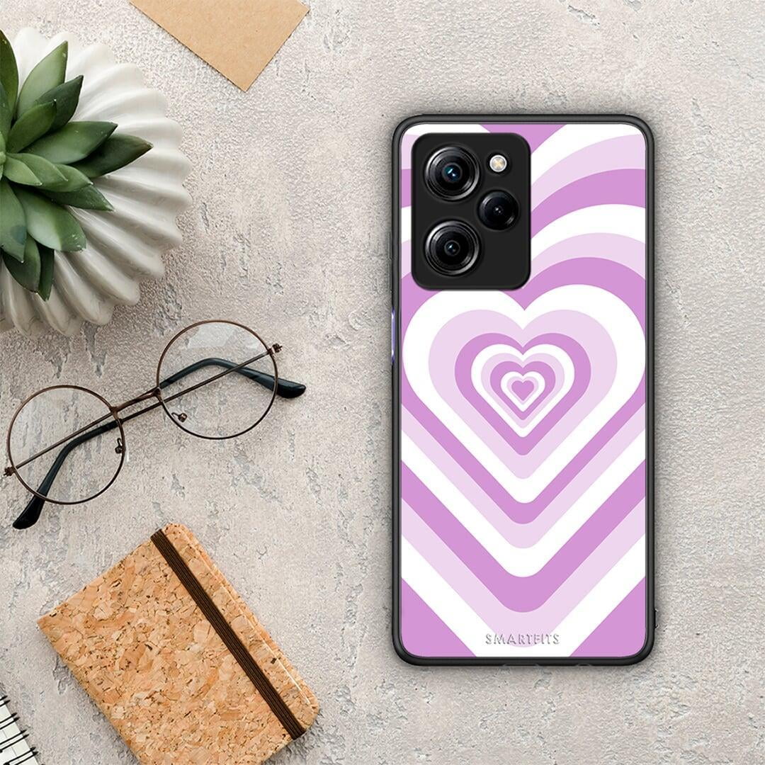 Θήκη Xiaomi Poco X5 Pro 5G Dual Lilac Hearts από τη Smartfits με σχέδιο στο πίσω μέρος και μαύρο περίβλημα | Xiaomi Poco X5 Pro 5G Dual Lilac Hearts Case with Colorful Back and Black Bezels