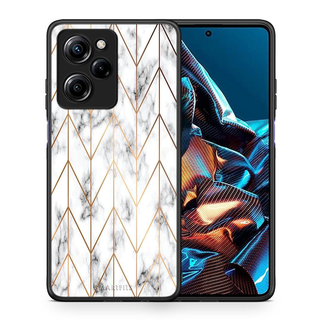 Θήκη Xiaomi Poco X5 Pro 5G Dual Marble Gold Geometric από τη Smartfits με σχέδιο στο πίσω μέρος και μαύρο περίβλημα | Xiaomi Poco X5 Pro 5G Dual Marble Gold Geometric Case with Colorful Back and Black Bezels