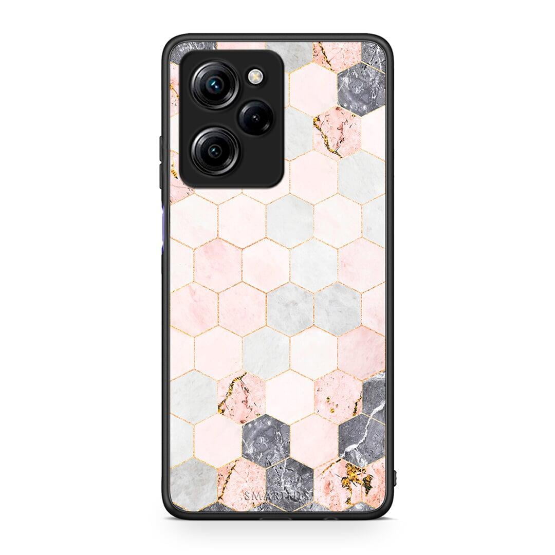 Θήκη Xiaomi Poco X5 Pro 5G Dual Marble Hexagon Pink από τη Smartfits με σχέδιο στο πίσω μέρος και μαύρο περίβλημα | Xiaomi Poco X5 Pro 5G Dual Marble Hexagon Pink Case with Colorful Back and Black Bezels