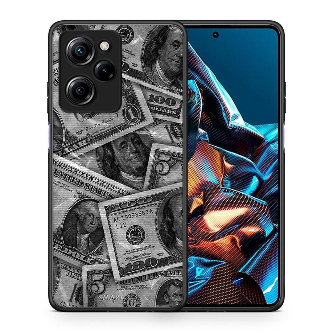 Θήκη Xiaomi Poco X5 Pro 5G Dual Money Dollars από τη Smartfits με σχέδιο στο πίσω μέρος και μαύρο περίβλημα | Xiaomi Poco X5 Pro 5G Dual Money Dollars Case with Colorful Back and Black Bezels