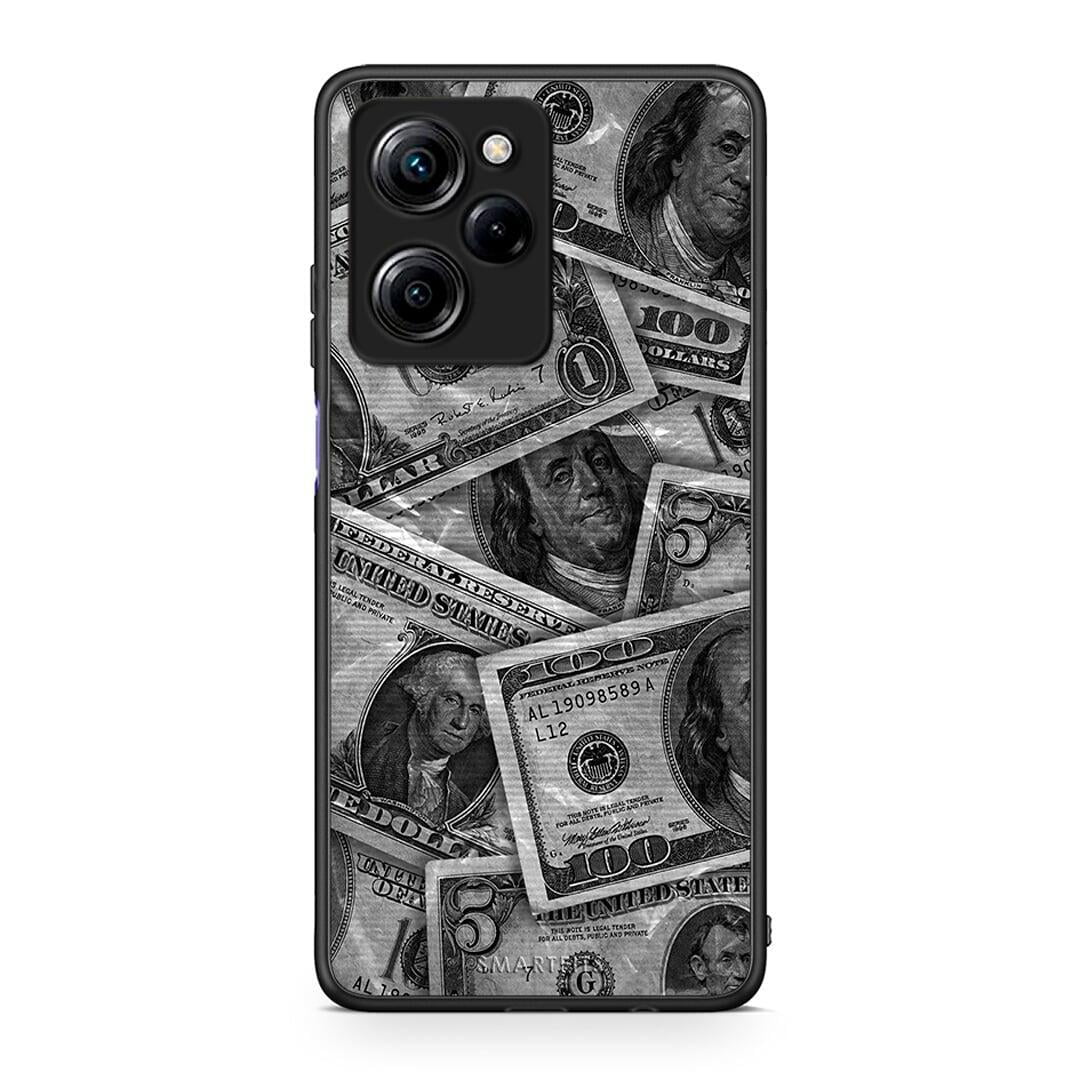 Θήκη Xiaomi Poco X5 Pro 5G Dual Money Dollars από τη Smartfits με σχέδιο στο πίσω μέρος και μαύρο περίβλημα | Xiaomi Poco X5 Pro 5G Dual Money Dollars Case with Colorful Back and Black Bezels