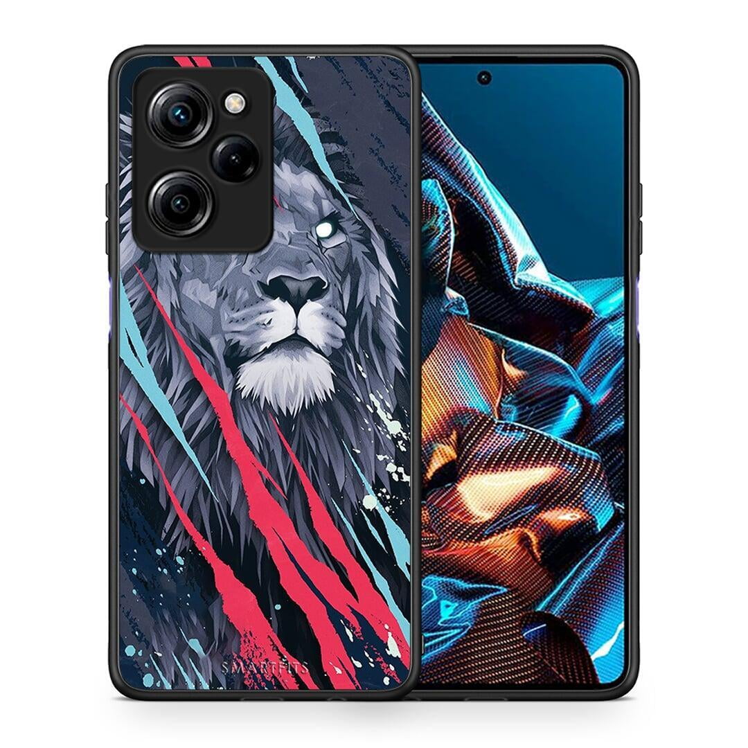 Θήκη Xiaomi Poco X5 Pro 5G Dual PopArt Lion Designer από τη Smartfits με σχέδιο στο πίσω μέρος και μαύρο περίβλημα | Xiaomi Poco X5 Pro 5G Dual PopArt Lion Designer Case with Colorful Back and Black Bezels