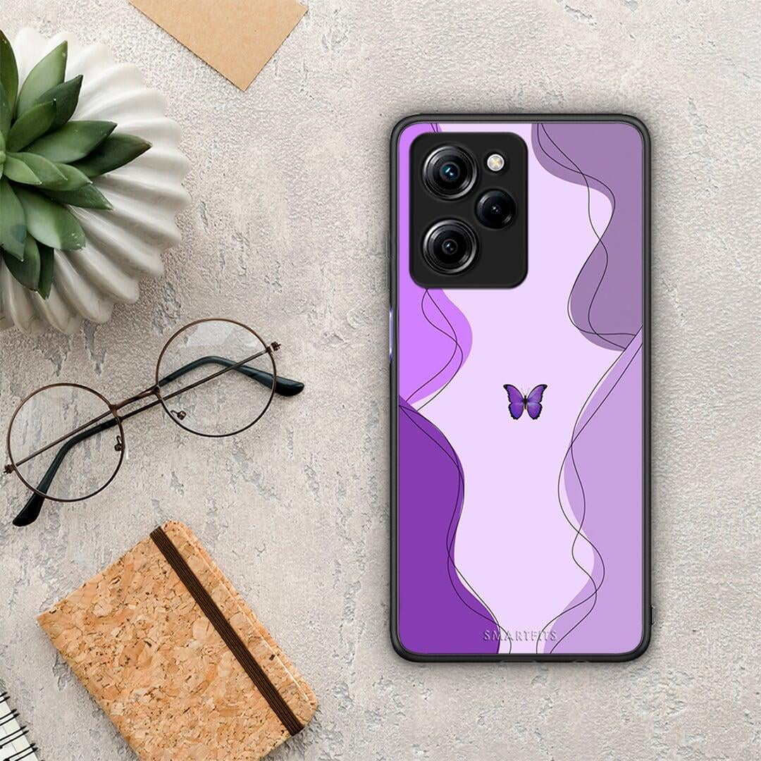 Θήκη Xiaomi Poco X5 Pro 5G Dual Purple Mariposa από τη Smartfits με σχέδιο στο πίσω μέρος και μαύρο περίβλημα | Xiaomi Poco X5 Pro 5G Dual Purple Mariposa Case with Colorful Back and Black Bezels