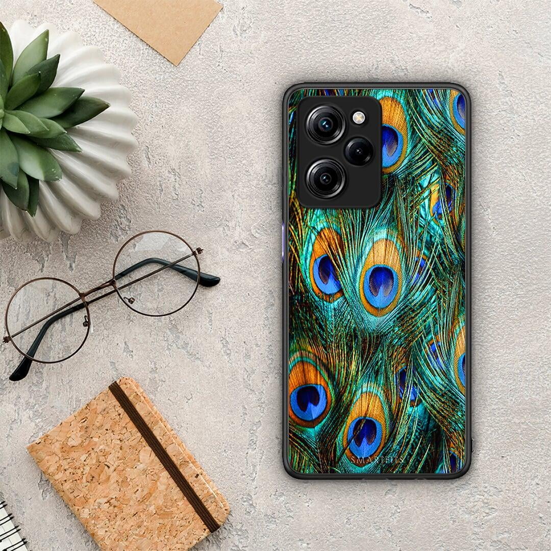 Θήκη Xiaomi Poco X5 Pro 5G Dual Real Peacock Feathers από τη Smartfits με σχέδιο στο πίσω μέρος και μαύρο περίβλημα | Xiaomi Poco X5 Pro 5G Dual Real Peacock Feathers Case with Colorful Back and Black Bezels