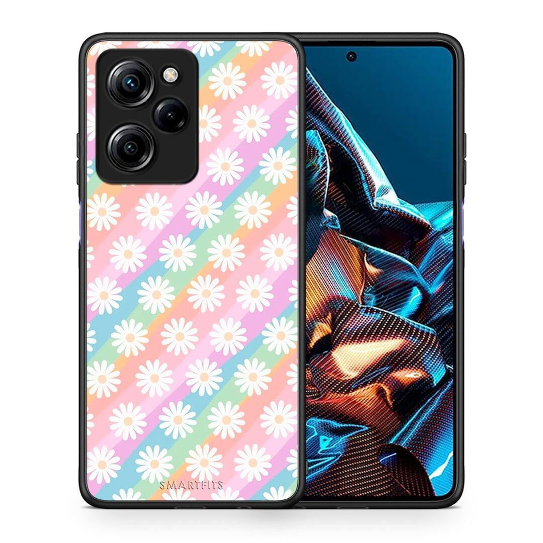 Θήκη Xiaomi Poco X5 Pro 5G Dual White Daisies από τη Smartfits με σχέδιο στο πίσω μέρος και μαύρο περίβλημα | Xiaomi Poco X5 Pro 5G Dual White Daisies Case with Colorful Back and Black Bezels