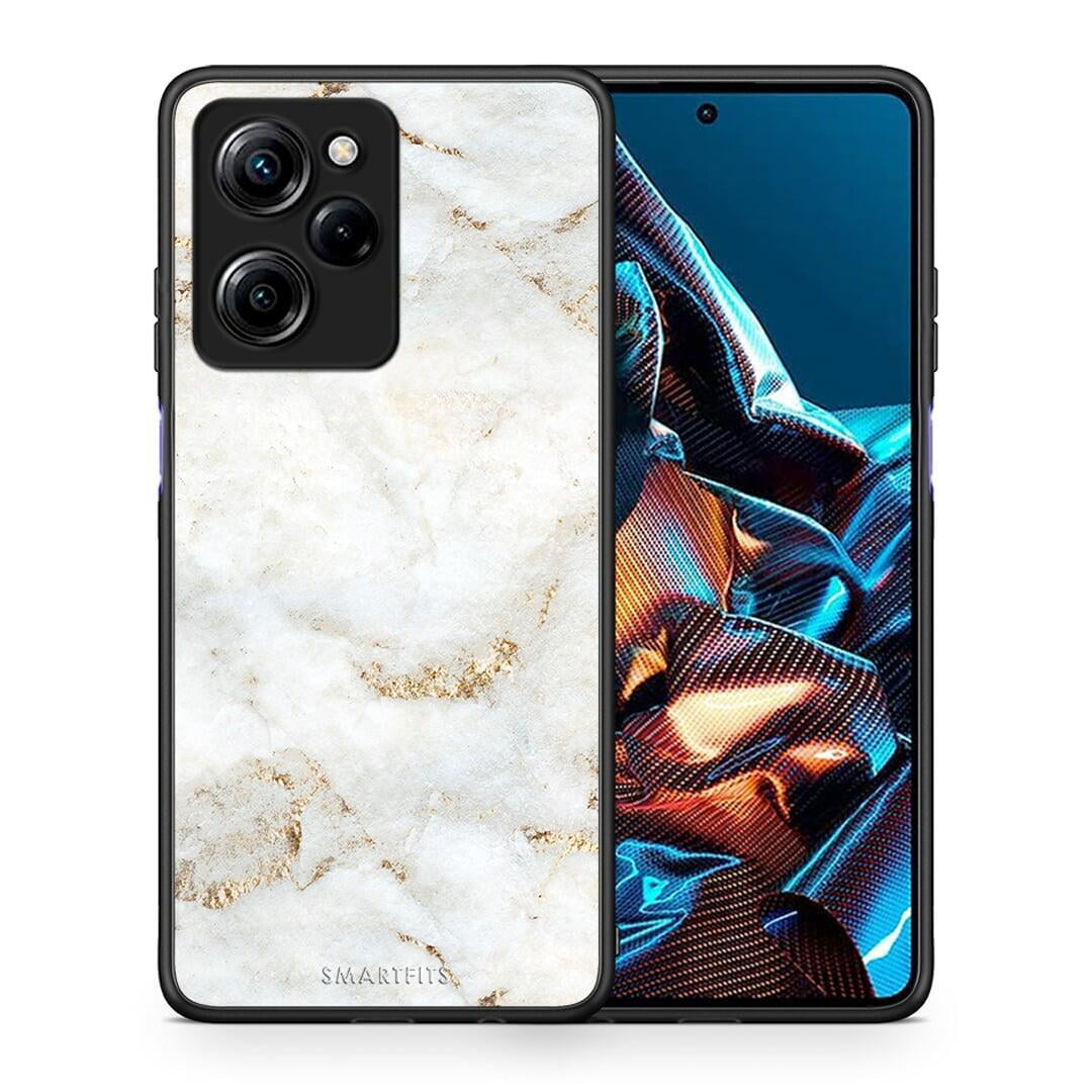 Θήκη Xiaomi Poco X5 Pro 5G Dual White Gold Marble από τη Smartfits με σχέδιο στο πίσω μέρος και μαύρο περίβλημα | Xiaomi Poco X5 Pro 5G Dual White Gold Marble Case with Colorful Back and Black Bezels