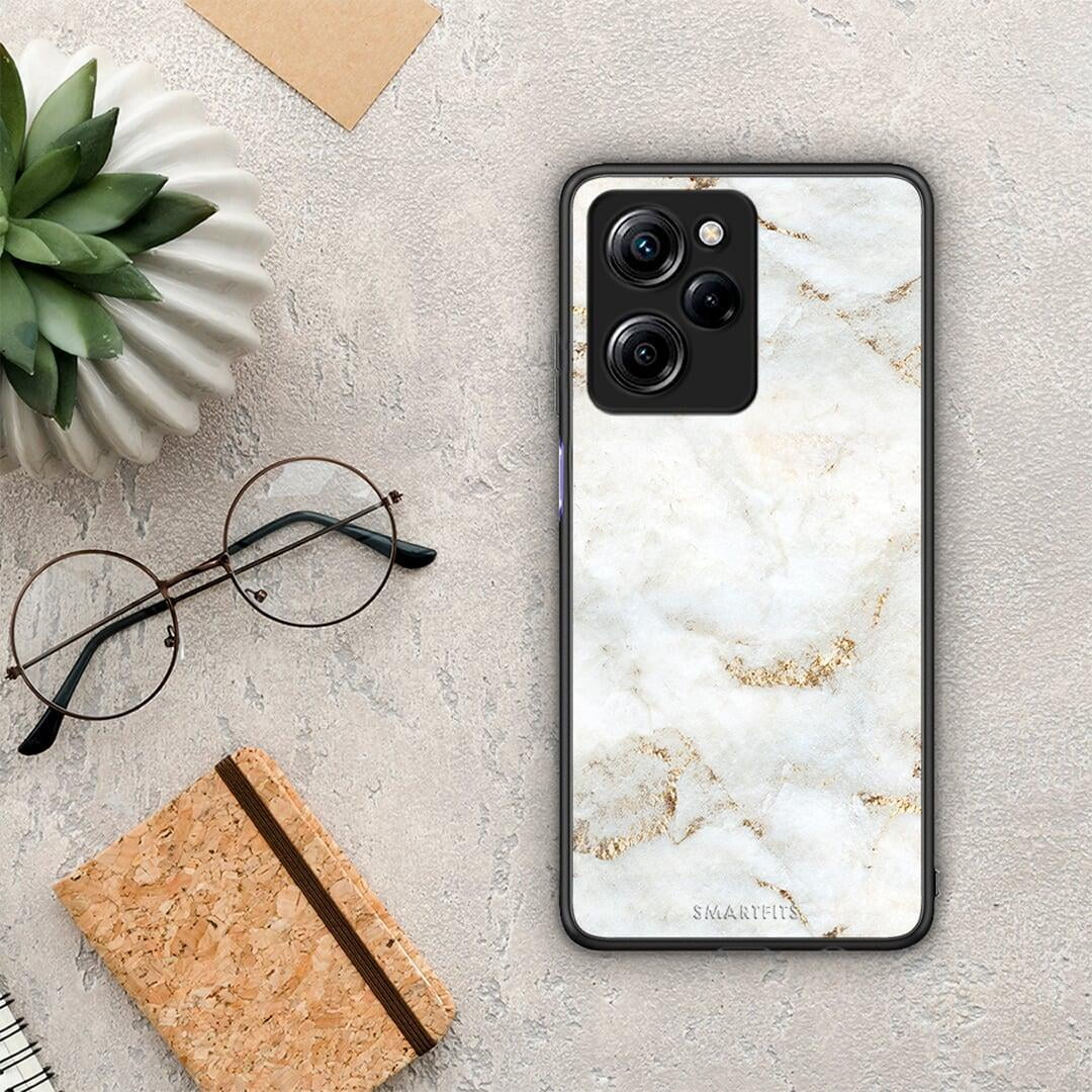 Θήκη Xiaomi Poco X5 Pro 5G Dual White Gold Marble από τη Smartfits με σχέδιο στο πίσω μέρος και μαύρο περίβλημα | Xiaomi Poco X5 Pro 5G Dual White Gold Marble Case with Colorful Back and Black Bezels