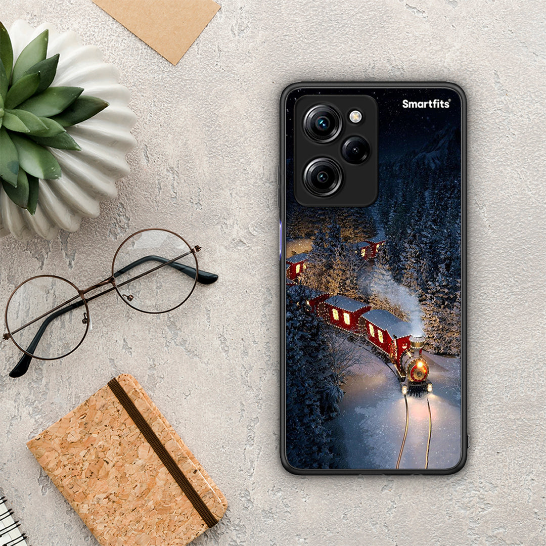 Θήκη Xiaomi Poco X5 Pro 5G Dual Xmas Train από τη Smartfits με σχέδιο στο πίσω μέρος και μαύρο περίβλημα | Xiaomi Poco X5 Pro 5G Dual Xmas Train Case with Colorful Back and Black Bezels