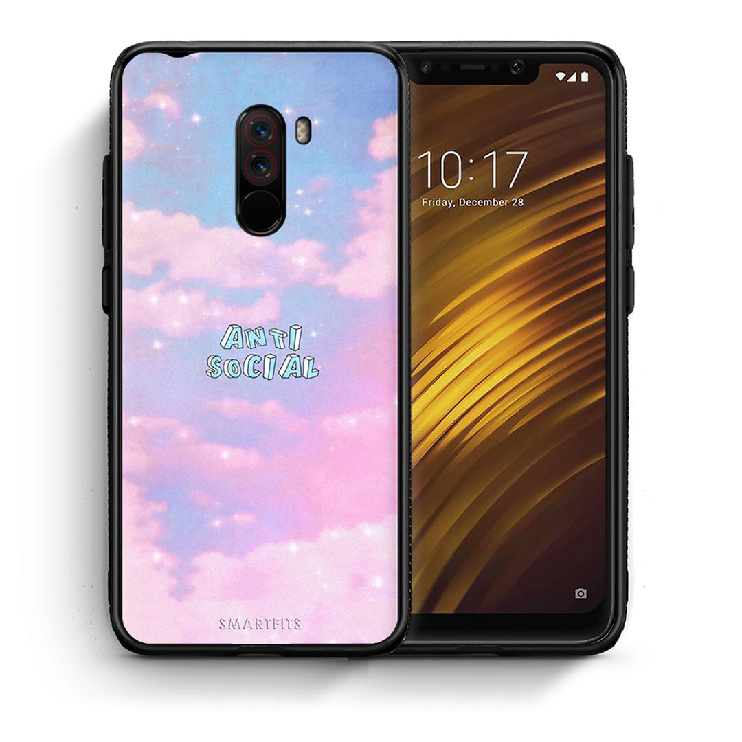 Θήκη Αγίου Βαλεντίνου Xiaomi Pocophone F1 Anti Social από τη Smartfits με σχέδιο στο πίσω μέρος και μαύρο περίβλημα | Xiaomi Pocophone F1 Anti Social case with colorful back and black bezels