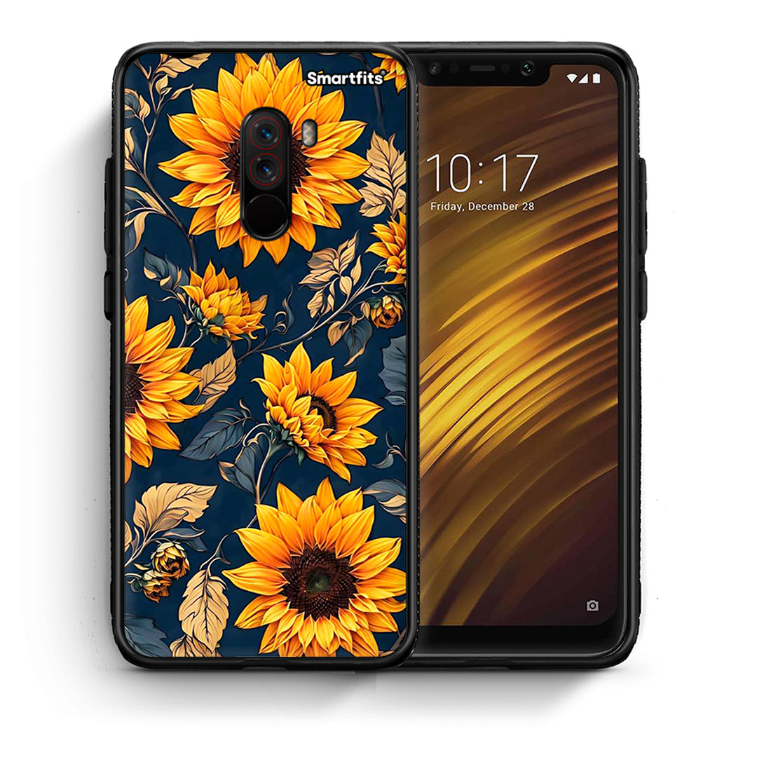 Θήκη Xiaomi Pocophone F1 Autumn Sunflowers από τη Smartfits με σχέδιο στο πίσω μέρος και μαύρο περίβλημα | Xiaomi Pocophone F1 Autumn Sunflowers case with colorful back and black bezels