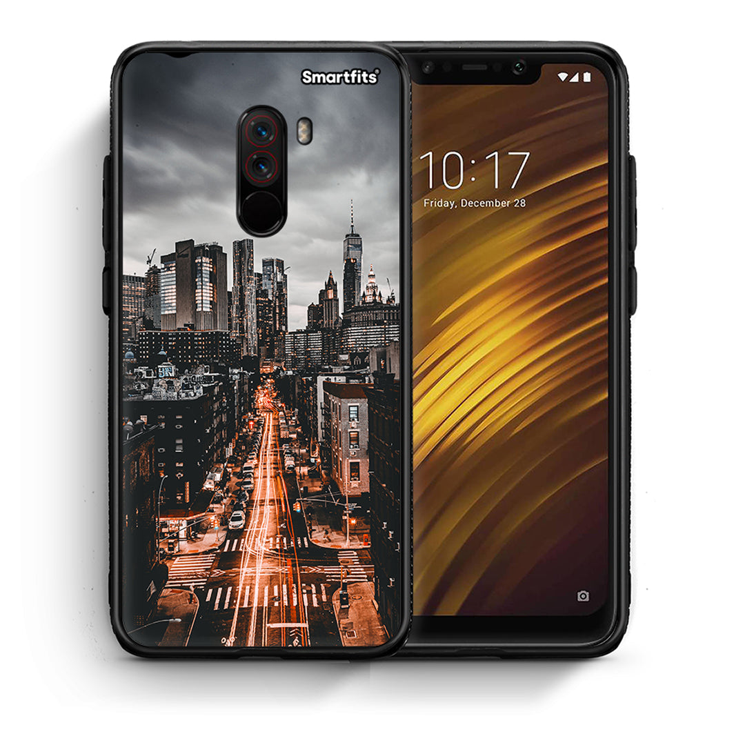 Θήκη Xiaomi Pocophone F1 City Lights από τη Smartfits με σχέδιο στο πίσω μέρος και μαύρο περίβλημα | Xiaomi Pocophone F1 City Lights case with colorful back and black bezels