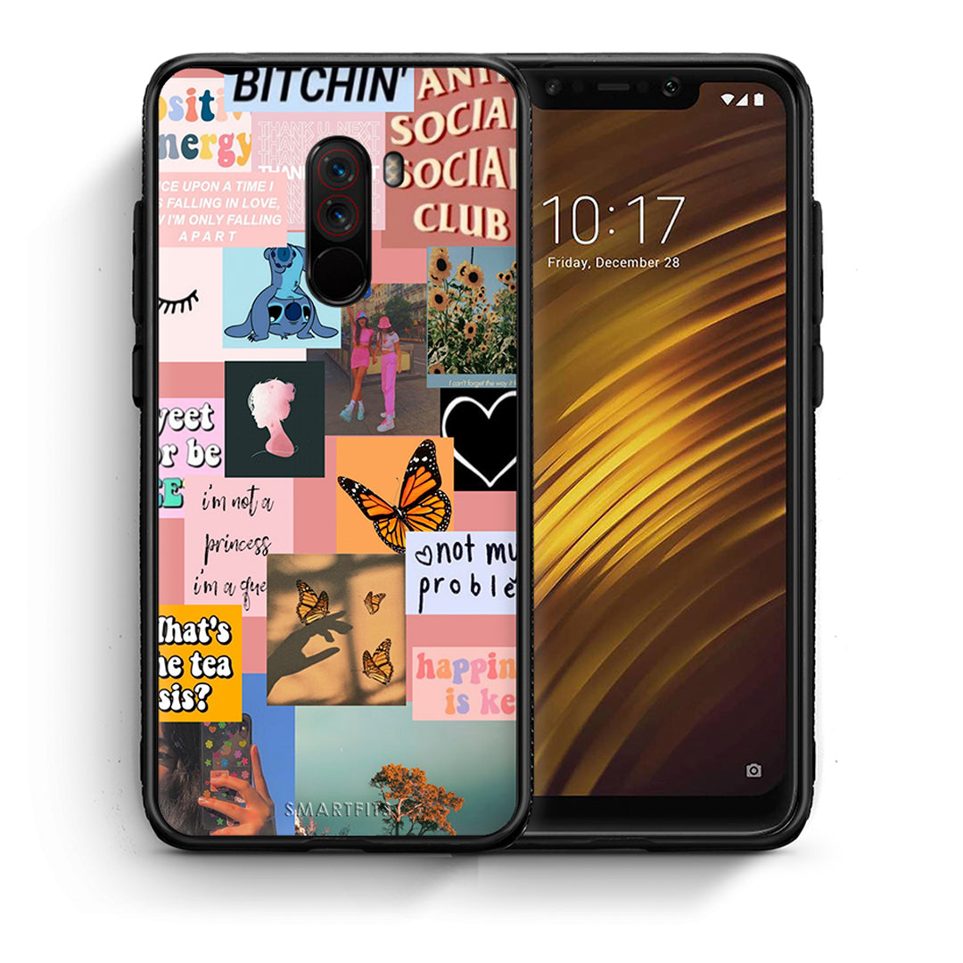 Θήκη Αγίου Βαλεντίνου Xiaomi Pocophone F1 Collage Bitchin από τη Smartfits με σχέδιο στο πίσω μέρος και μαύρο περίβλημα | Xiaomi Pocophone F1 Collage Bitchin case with colorful back and black bezels