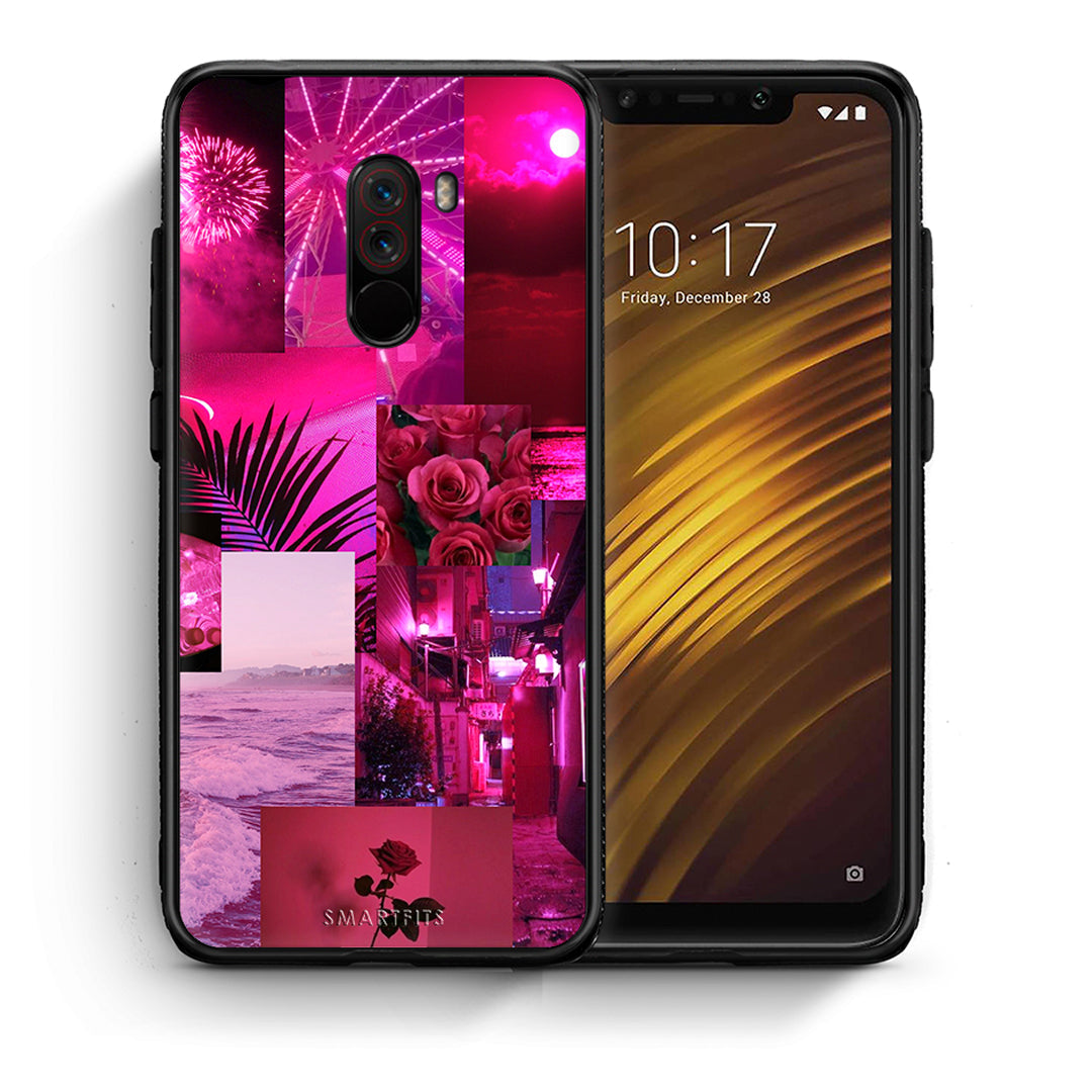 Θήκη Αγίου Βαλεντίνου Xiaomi Pocophone F1 Collage Red Roses από τη Smartfits με σχέδιο στο πίσω μέρος και μαύρο περίβλημα | Xiaomi Pocophone F1 Collage Red Roses case with colorful back and black bezels