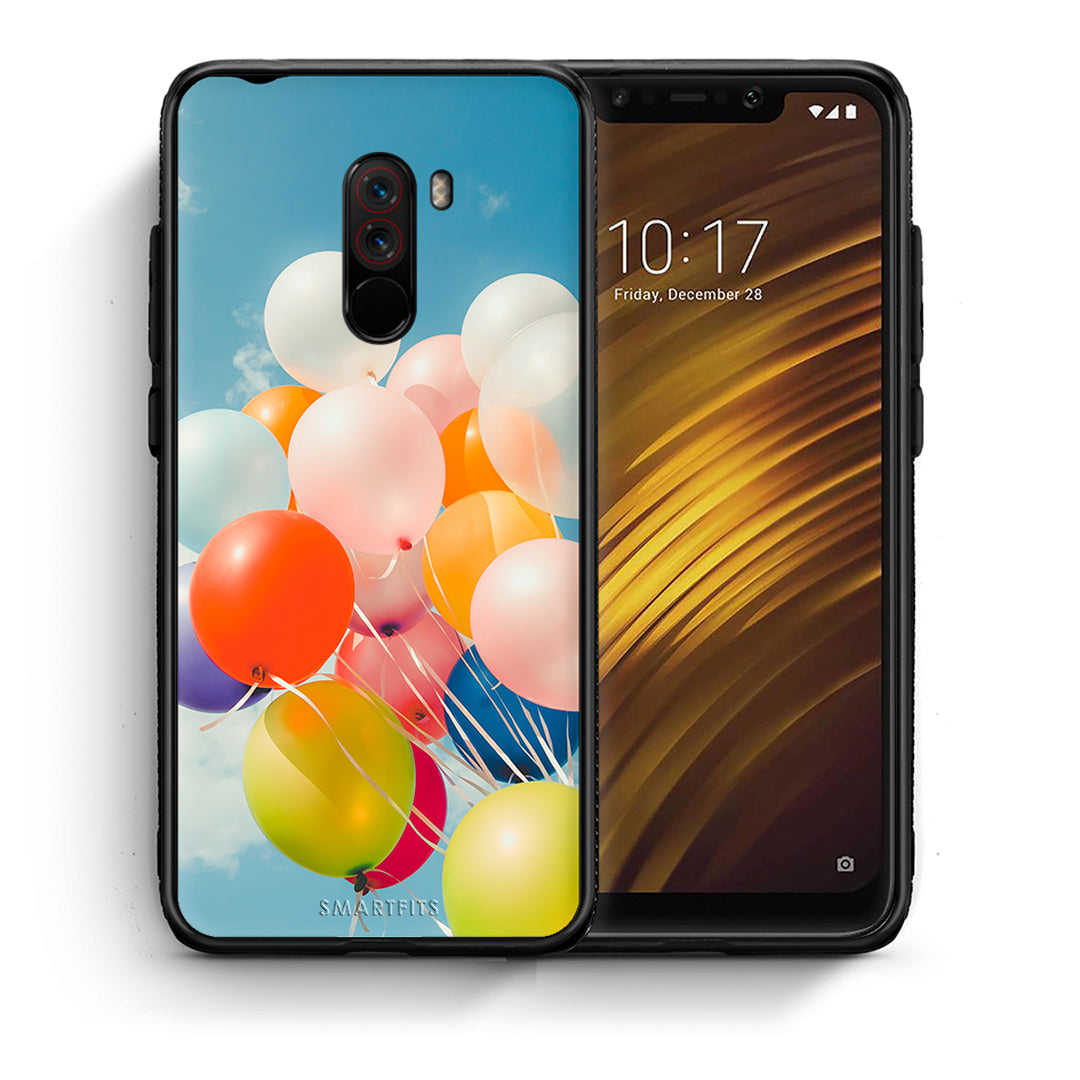 Θήκη Xiaomi Pocophone F1 Colorful Balloons από τη Smartfits με σχέδιο στο πίσω μέρος και μαύρο περίβλημα | Xiaomi Pocophone F1 Colorful Balloons case with colorful back and black bezels