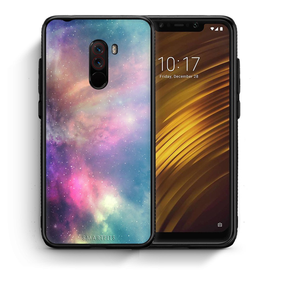 Θήκη Xiaomi Pocophone F1 Rainbow Galaxy από τη Smartfits με σχέδιο στο πίσω μέρος και μαύρο περίβλημα | Xiaomi Pocophone F1 Rainbow Galaxy case with colorful back and black bezels