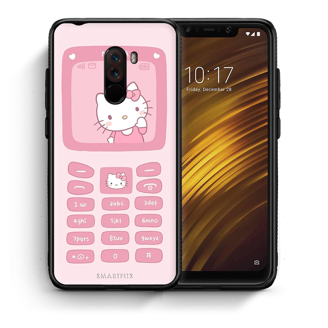 Θήκη Αγίου Βαλεντίνου Xiaomi Pocophone F1 Hello Kitten από τη Smartfits με σχέδιο στο πίσω μέρος και μαύρο περίβλημα | Xiaomi Pocophone F1 Hello Kitten case with colorful back and black bezels