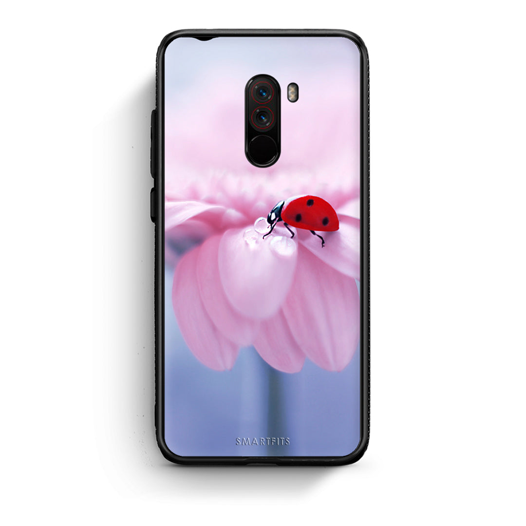 Xiaomi Pocophone F1 Ladybug Flower θήκη από τη Smartfits με σχέδιο στο πίσω μέρος και μαύρο περίβλημα | Smartphone case with colorful back and black bezels by Smartfits