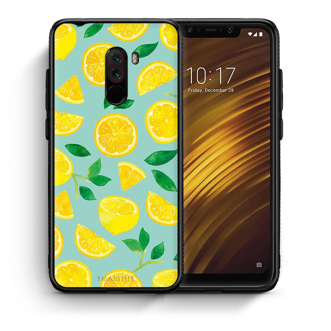 Θήκη Xiaomi Pocophone F1 Lemons από τη Smartfits με σχέδιο στο πίσω μέρος και μαύρο περίβλημα | Xiaomi Pocophone F1 Lemons case with colorful back and black bezels