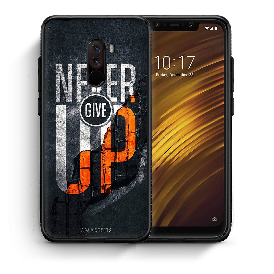 Θήκη Αγίου Βαλεντίνου Xiaomi Pocophone F1 Never Give Up από τη Smartfits με σχέδιο στο πίσω μέρος και μαύρο περίβλημα | Xiaomi Pocophone F1 Never Give Up case with colorful back and black bezels