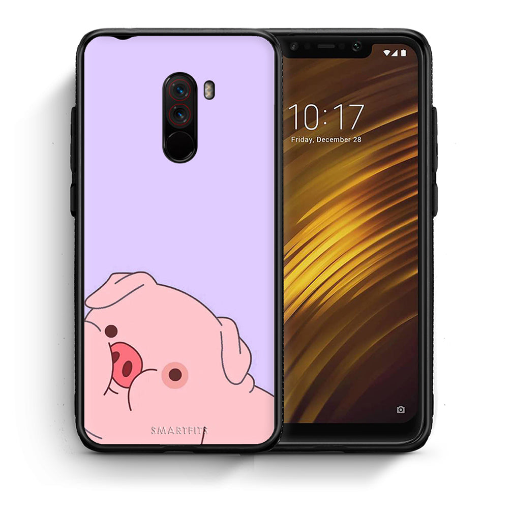 Θήκη Αγίου Βαλεντίνου Xiaomi Pocophone F1 Pig Love 2 από τη Smartfits με σχέδιο στο πίσω μέρος και μαύρο περίβλημα | Xiaomi Pocophone F1 Pig Love 2 case with colorful back and black bezels