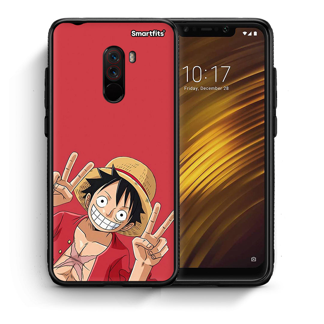 Θήκη Xiaomi Pocophone F1 Pirate Luffy από τη Smartfits με σχέδιο στο πίσω μέρος και μαύρο περίβλημα | Xiaomi Pocophone F1 Pirate Luffy case with colorful back and black bezels