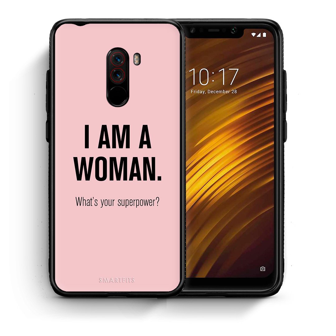Θήκη Xiaomi Pocophone F1 Superpower Woman από τη Smartfits με σχέδιο στο πίσω μέρος και μαύρο περίβλημα | Xiaomi Pocophone F1 Superpower Woman case with colorful back and black bezels